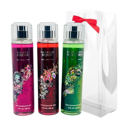 Bath & Body Works VAMPIRE BLOOD, GHOUL FRIEND, CANDY APPLE CAULDRON Fine Fragrance Mist 3-piece Halloween Collections 2024 with a Red Bow - Limited Edition