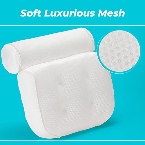 BASIC CONCEPTS Bathtub Pillow for Neck and Back Support with Drying Hook, Bathtub Pillow Machine Headrest for Soaking & Straight Back Tubs - Bath Accessories, Machine Washable, 6 Suction Cups