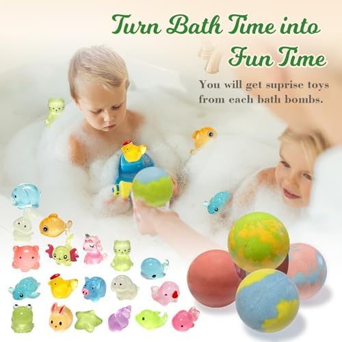 Bath Bombs for Kids with Surprise Toys Inside, 20 Pack Kids Bath Bombs with Glow in The Dark Toys, Natural Handmade Bubble Bath Fizzy Ball, Birthday Christmas Gift Set for Girls Boys