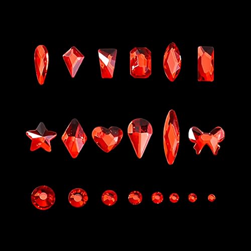 12 Types of Red 600 Diamonds + 2500 Flat Rhinestones Mix 20 Styles Flatback DIY Crafts Rhinestone Crystals 3D Decorations Flat Back Stones Set + Rhinestone Picker Wax Pen