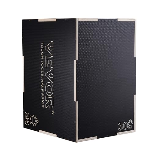 VEVOR 3 in 1 Plyometric Jump Box, Easy-to-Assemble Wood Plyo Box for Jumping Trainers, Home Gym Training and Conditioning, 30" x 24" x 20"