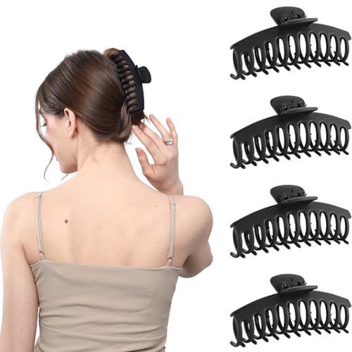 5 Inche Extra Large Claw Clips Hair Clips for Thick Hair and Long Hair, 4 Pack Xl Jumbo Claw clips, Oversized Matte Non-slip Hair Clips for Women, Big Strong Hold Jaw Clip,Black