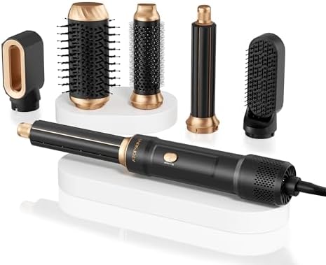 6 in 1 Blow Dryer Brush & Hot Air Brush, Negative Ion Hair Styler Set, 1000W Hot Air Styler for Auto Curling, Fast Drying, Straightening, Volumizing, Hair Styling Tools Gift for Women