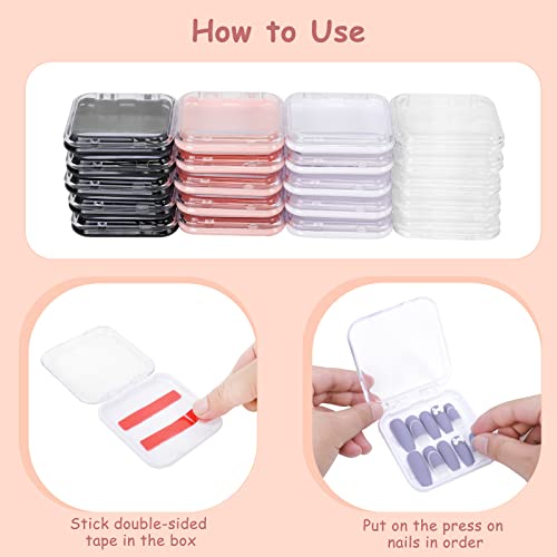 20pcs Press On Nail Packaging Boxes with 60pcs Double Sided Adhesive Nail Tape Acrylic Press On Nail Storage Box in 4 Colors Artificial Nail Display Box for Press on Nail Business Nail Art Nail Salon