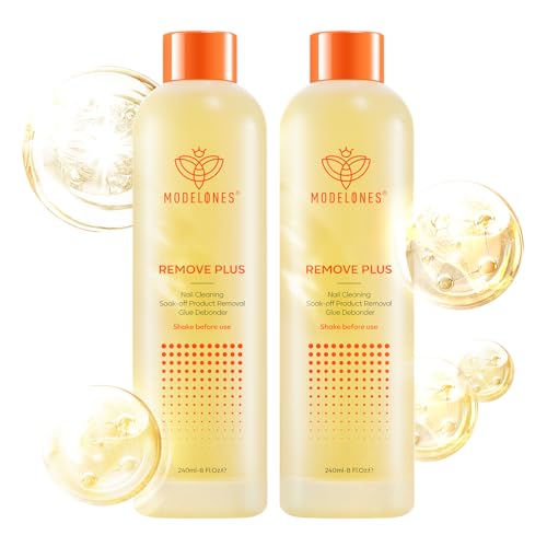 Modelones Nail Polish Remover, Acetone Nail Polish Remover Enriched with Jojoba Oil Gel Polish Remover for Gel Glue Acrylic Dip Powder Remover for Home Salon(8 FL.Oz., Pack of 2)