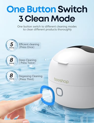 BEESHOP Ultrasonic Retainer Cleaner - 45kHz Retainer Cleaner Machine for Dentures, Mouth Guards, Night Guard, Braces, Aligner, Jewelry, 3 Modes Denture Cleaner & 200ML Dental Cleaning Pod (White)