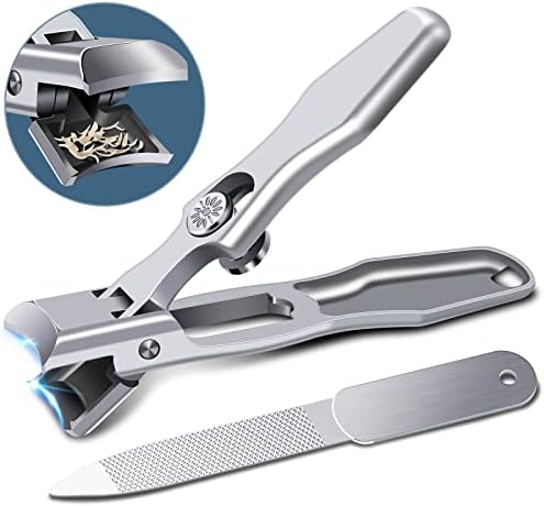 German Nail Clippers for Men with Catcher, Heavy Duty Toe Nail Clippers for Thick Nails Seniors, Portable Ultra Sharp Fingernail Clippers with Wide Mouth, Anti Splash Stainless Steel Nail Cutters