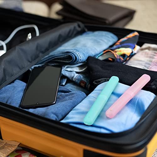 90 Pack Travel Toothbrush Case Holder Bulk Breathable Portable Toothbrush Storage 7 Assorted Color Plastic Toothbrush Container for Home Outdoor Traveling Trip Camping, 8 x 1.2 Inch