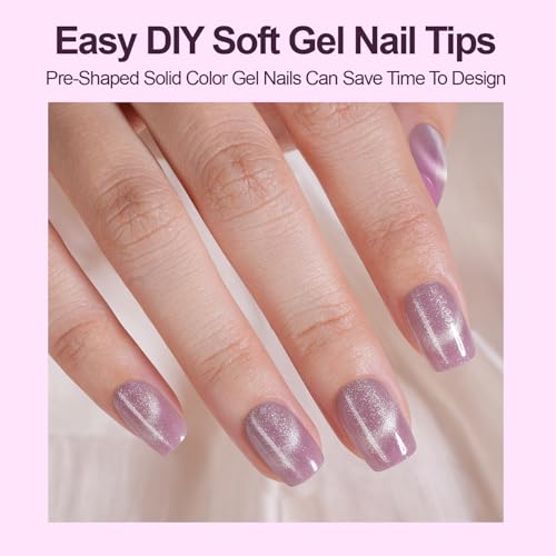 300Pcs Cat Eye Press on Nails Short Square, Plauva Soft Gel Fake Nails, Glossy Glitter Cat Eye Nail Tips for Women and Girls Stick On Nails in 15 Sizes