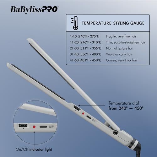 BabylissPRO Nano Titanium Ultra-Thin Hair Straightener, Professional Flat Iron for All Hair Types