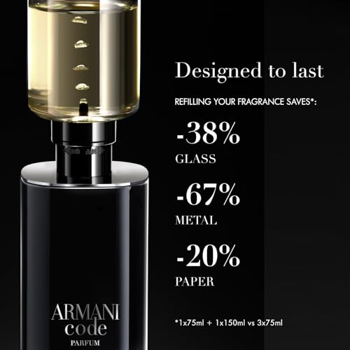 Armani Beauty – Code – Parfum Refill – Cologne for Men – Fresh & Aromatic Men’s Fragrance – Bergamot, Clary Sage, Tonka Bean Notes - 5.0 Fl Oz