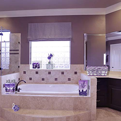 Bath and Body Gift Basket For Women and Men, Honey Lavender Home Spa Set with Essential Oil Diffuser, Soap Flowers, Bath Salts, Bubble Bath & More - 13 Piece Set, Presents for Mom