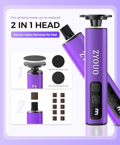 Electric Callus Remover for Feet, Portable 1800mAh Rechargeable, 1-9 Adjustable Speed Settings, Electric Foot File for Stable Pedicure, Nail Care, Home and Travel Use
