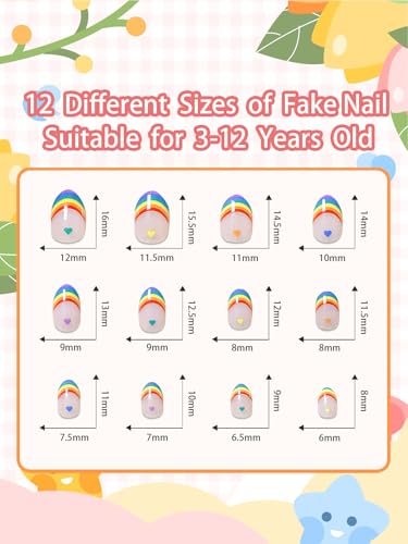 72 Pcs Press on Nails for Kids, Wsimily Lovely Children Fake Nails , 3 Pack False Nails Kit Colorful DIY Nail Art Decorations for Girls, with Jelly Nail Glue and Jelly Nail Adhesives Tools