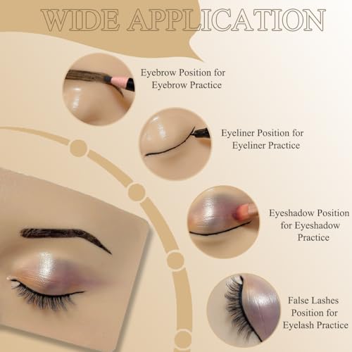 Makeup Mannequin Face Board With Kit - 3D Silicone Half Face for Eyelash and Eye Shadow Practice - For Students and Beginners (White)