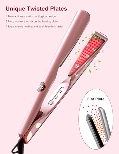 LANDOT 2-in-1 Flat Iron Curling Iron: Twist Ceramic Hair Straightener and Curler for Curl Wave Straighten - 30s Heat-Up 12 Temp Settings for All Hair Types - Less Frizz & More Shine