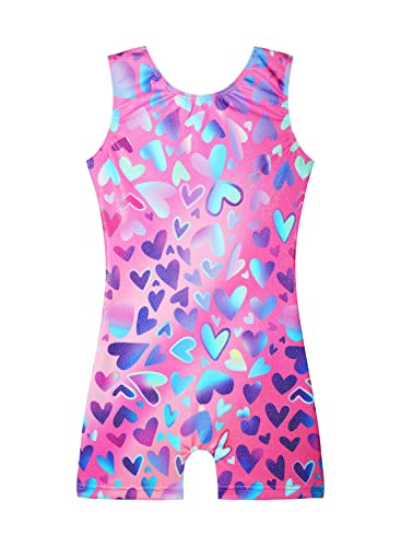 EQSJIU Gymnastics Shorts For Girls Rose Red Heart Golden Shiny Kids Gymnastics Leotards For Girls 5/6 Years Little Students