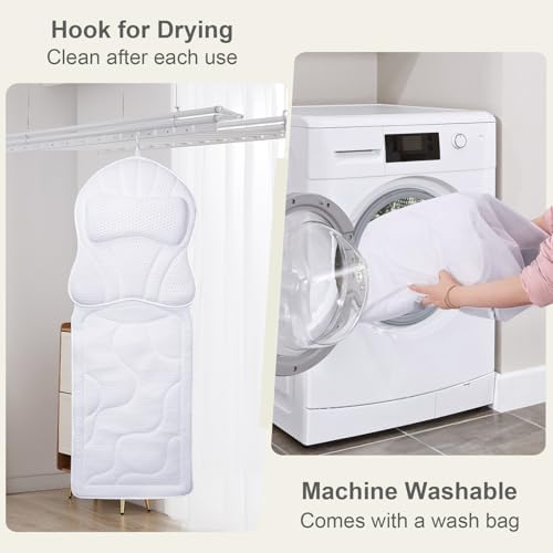 Luxury Spa Bath Pillow, Thick Full Body Cushion with Laundry Bag, Non-Slip Memory Foam for Head, Neck, Back Support, Ideal Women's Soaking Tub Gift