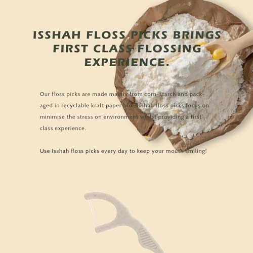 Natural Dental Floss Picks (300 Count) - Kraft Paper Box Packaging, Plant Based, PETA Approved Vegan, Eco Friendly, Sustainable Dental Flossers - Twin Floss (Mint)