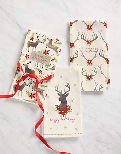 Mud Pie Christmas Kitchen Lodge Bath Deer Embellished Hand Towel 28" x 21" 41500032 (Antler)