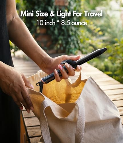 3/4 Inch Curling Iron for Short Hair, Dual Voltage Curling Iron Travel Size with 5 Adjustable Heat Settings, Mini Curling Iron Ceramic Barrel with Argan Oil Infused