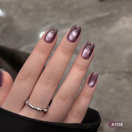 GAOY Purple Cat Eye Gel Polish Kit with Magnet, 6 Colors Glitter Holographic Nail Polish Set, UV Cure Gel for DIY Manicure at Home