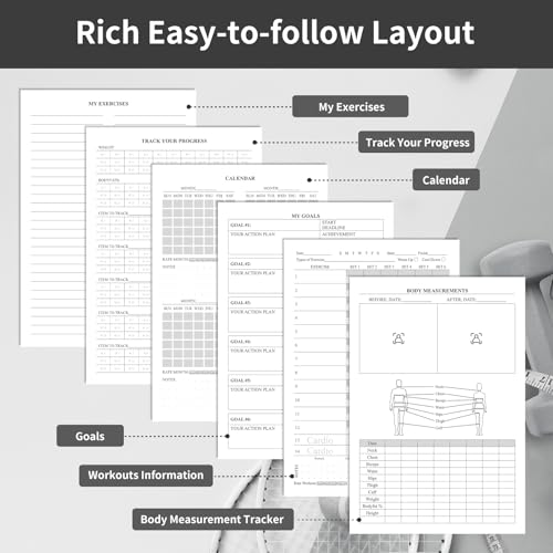 Fitness Workout Journal for Women & Men, A5 Hardcover Workout Log Book & Gym Exercise Planner With Progress Tracker, Goals, Calendar, 5.8" x 8.4" - Black