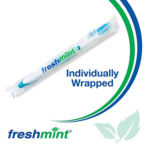 FRESHMINT Individually Wrapped Bulk Premium Toothbrushes (100 Pack), Oversized Easy Grip Rubber Handle, Soft Multi Color Nylon Bristles Perfect for Travel, Hotel, Donation