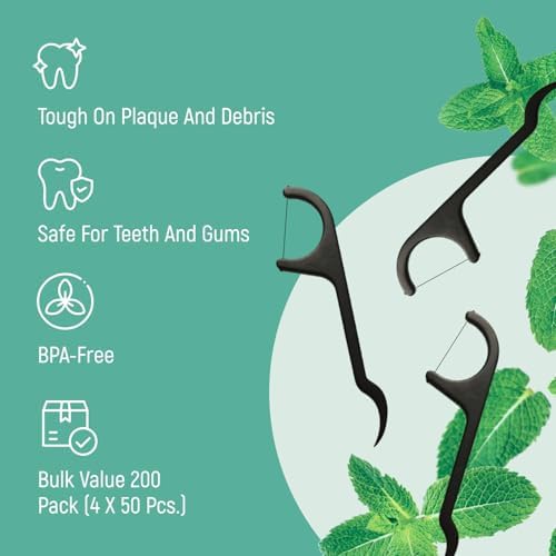 Natural Dental Floss Picks - Eco Friendly Cruelty Free & Vegan Tooth Flossers Pick Set with BPA Free Handle & Zero Waste Packaging - 200 Pack (Bamboo Charcoal Flavored)