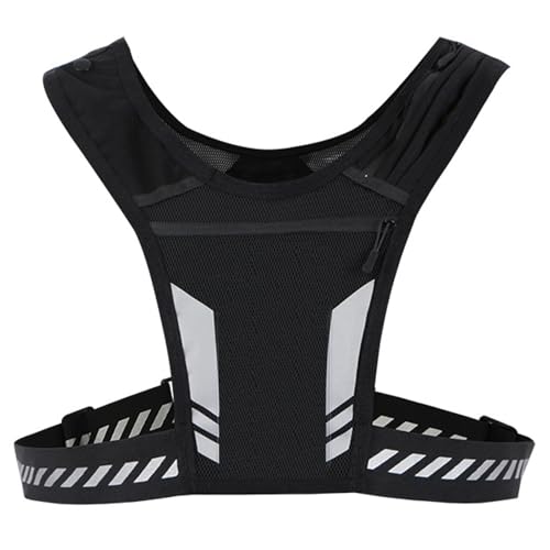 wocharm Reflective Vest Chest Phone Holder, Adjustable Hydration Training Workout Gear for Nighttime Running Biking Motorcycle Dog Walking (Black)