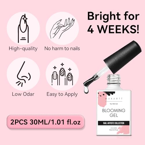 Makartt Blooming Gel-Clear 2 Pcs Marble Gels Nail Polish Blossom Gels for Spreading Effect,Gel Paint Nail Art Supplies for Watercolor Design,Floral Print, Nail Art Design DIY Manicure for Women