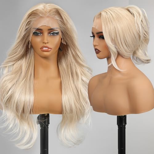 Blonde Synthetic Lace Front Wig,13x4 HD Lace Layered Wave Glueless Wigs for Women Daily Use 26IN