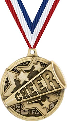 Crown Awards Cheer Medals - 2" Kudos Cheerleading Megaphone Award Medals Gold - 5 Pack Prime