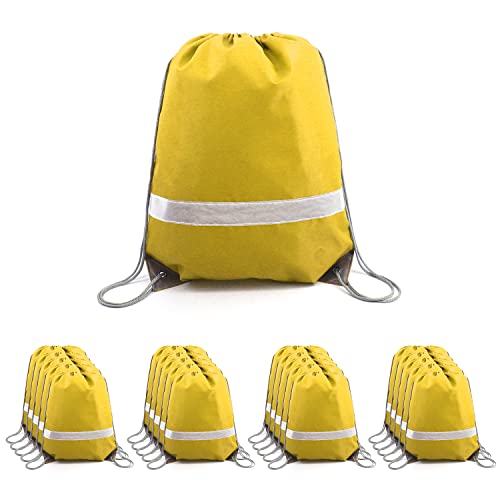 BeeGreen Reflective Drawstring Bags 20 Packs Yellow Large Drawstring Bags Backpack for Gym Sports Trip with Reflective Strip Cinch Sack DIY for Women Men Cinch Bags For Team