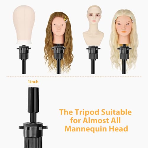 Beauty Star [ 63inch Tall ] Wig Stand Tripod with 22 inch Canvas Mannequin Head, Block Wig Head Holder Set Included Wig Caps for Multiple Wigs, Perfect Wig Making kit