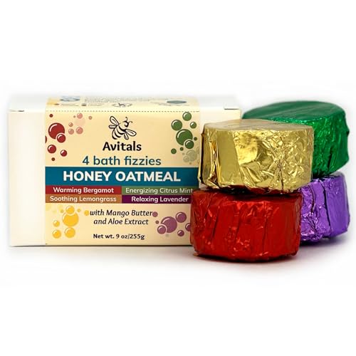 Avital’s Variety Bath Fizzies – 4 Handmade Bath Fizzies with Colloidal Oatmeal, Aloe Extract, and Essential Oils