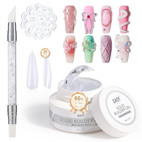 GAOY 60g Solid Builder Gel for Nails, Non-Sticky Hand 3D Sculpting Hard Gel for Art Carving Modeling and Extension, Clear