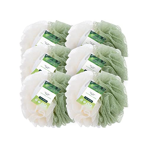 EcoTools Green 2-in-1 EcoPouf, Dual-Sided Shower Loofah Exfoliates & Cleanses Skin, Made of Recycled Netting, Removes Dead Skin, Eco-Friendly Bath Accessory, Cruelty-Free, 6 Count (60g)