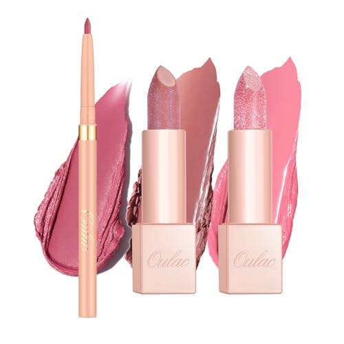 Oulac Moisture Shine Lipstick Set 3PCS - Infinity High Shine Finish, Hydrating Vegan Lipstick Infused with Damask Rose Oil for All-Day Comfort, Gluten-Free, PG11+PG09+D04