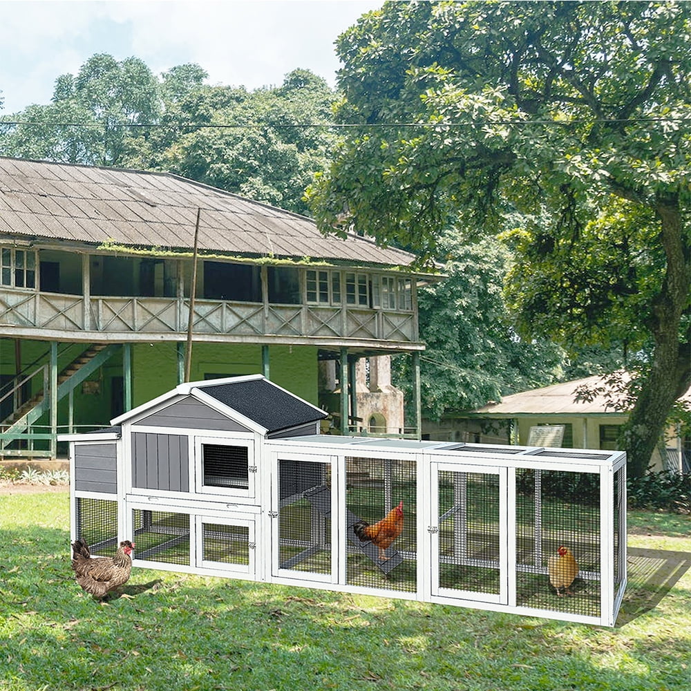 WRXNOOK 111.5" Wooden Chicken Coop, Outdoor Hen House w Nesting Box Poultry Cage