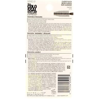 Maybelline New York The Colossal Volum' Express Washable Mascara, Classic Black 231, 0.31 Fl Oz