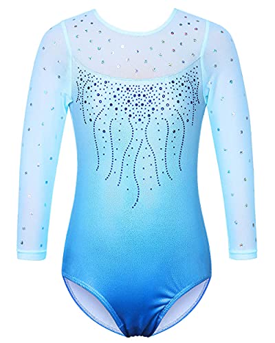 BAOHULU Gymnastics Leotard for Girls Shiny Practice Dancewear B272_GradientBlue_5A