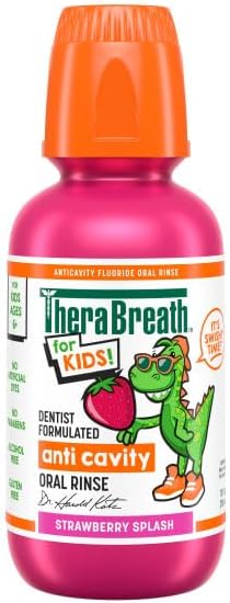 TheraBreath Kids Mouthwash with Fluoride, Organic Strawberry Splash, Anticavity, 10 fl oz & TheraBreath Kids Mouthwash with Fluoride, Organic Wacky Watermelon, Anticavity, 10 fl oz