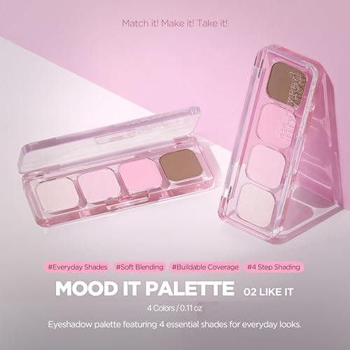 lilybyred Mood It Palette | 4-Shade Korean Eyeshadow Palette, Pre-Matched Personal Tone, Soft Blending, Buildable Coverage, Matte & Shimmer Finish, Daily Wear, Compact Size, 0.11 oz. (02 Like It)