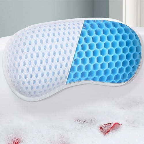 Bath Pillow Bathtub Pillow with 3 Non-Slip Suction Cups,Bath Pillow for Tub-Comfortable Bathtub Pillows for Neck Head and Back Support，Extra Thick and Soft Air Mesh Pillow for Bath,White