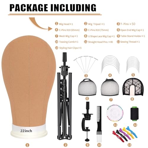 Beauty Star [ 63inch Tall ] Wig Stand Tripod with 22 inch Canvas Mannequin Head, Block Wig Head Holder Set Included Wig Caps for Multiple Wigs, Perfect Wig Making kit