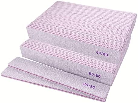 80/80 Grit Nail Files, Emery Boards Nail File for Acrylic and Gel Nails, Coarse Nail File Double Sided 80 Grits Emory Professional Filers Reusable Washable Manicure Square Gray (50 Pcs 80/80 Grit)