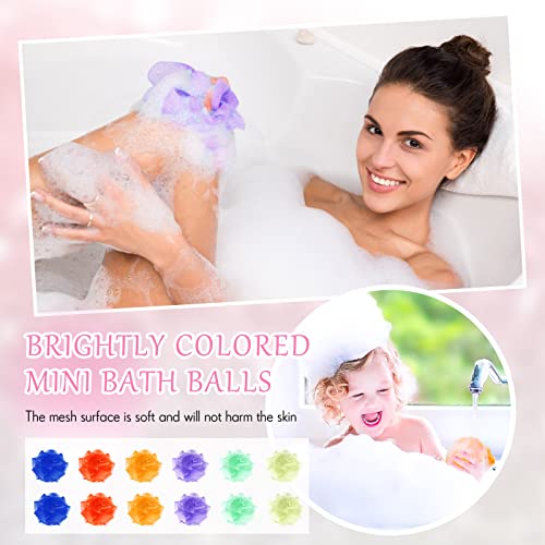 Raiten 36 Pack Mini Shower Loofah Bulk Small Bath Sponge Assorted Colors Exfoliating Mesh Loofah Sponge Travel Shower Puff Colorful Bath Pouf Body Wash Multi Color Bath Scrubber for Women