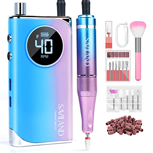 SAVILAND 40000RPM Electric Nail Drill Professional: Electric Nail File Portable Nail Drill with Acrylic Nail Kit 12 Drill Bit Nail Supplies Efile for 10s Fast Drill para Uñas Profesional Remove Salon