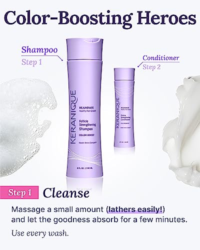 Keranique Keratin Amino Complex Color Boost Scalp Revitalizing Shampoo for Treated Hair, 8 oz - Sulfate, Paraben, Dye Free, Protects Cuticle, Prevents Fade, Moisturizing, Unisex